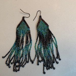 Beaded 2” earrings blue, green, brown